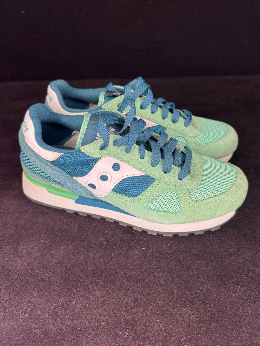 Saucony Green and Blue Retro Running Sneakers